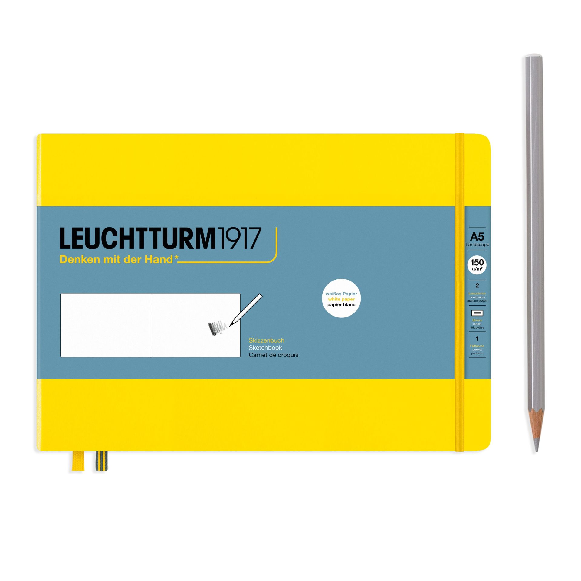 Leuchtturm1917 Sketchbook - Eskiz Defteri Yatay Format Orta Boy (A5), Sert Kapak 112 Beyaz Sayfa (150 gr), Limon Sarı