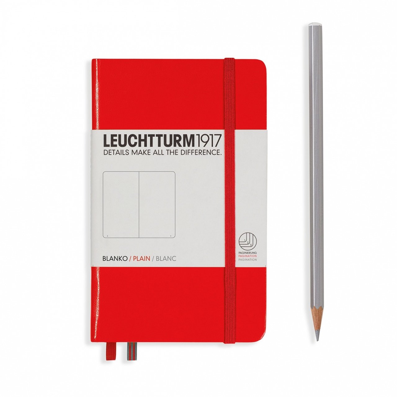 Leuchtturm1917 Not Defteri Cep Boy (A6), Sert Kapak, 185 Numaralandırılmış Sayfa, Düz - Kırmızı