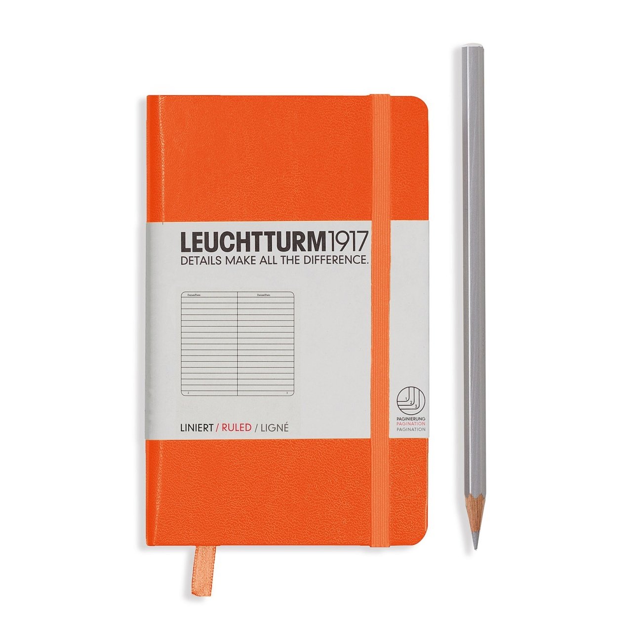 Leuchtturm1917 Not Defteri Cep Boy (A6), Sert Kapak, 185 Numaralandırılmış Sayfa, Çizgili - Turuncu