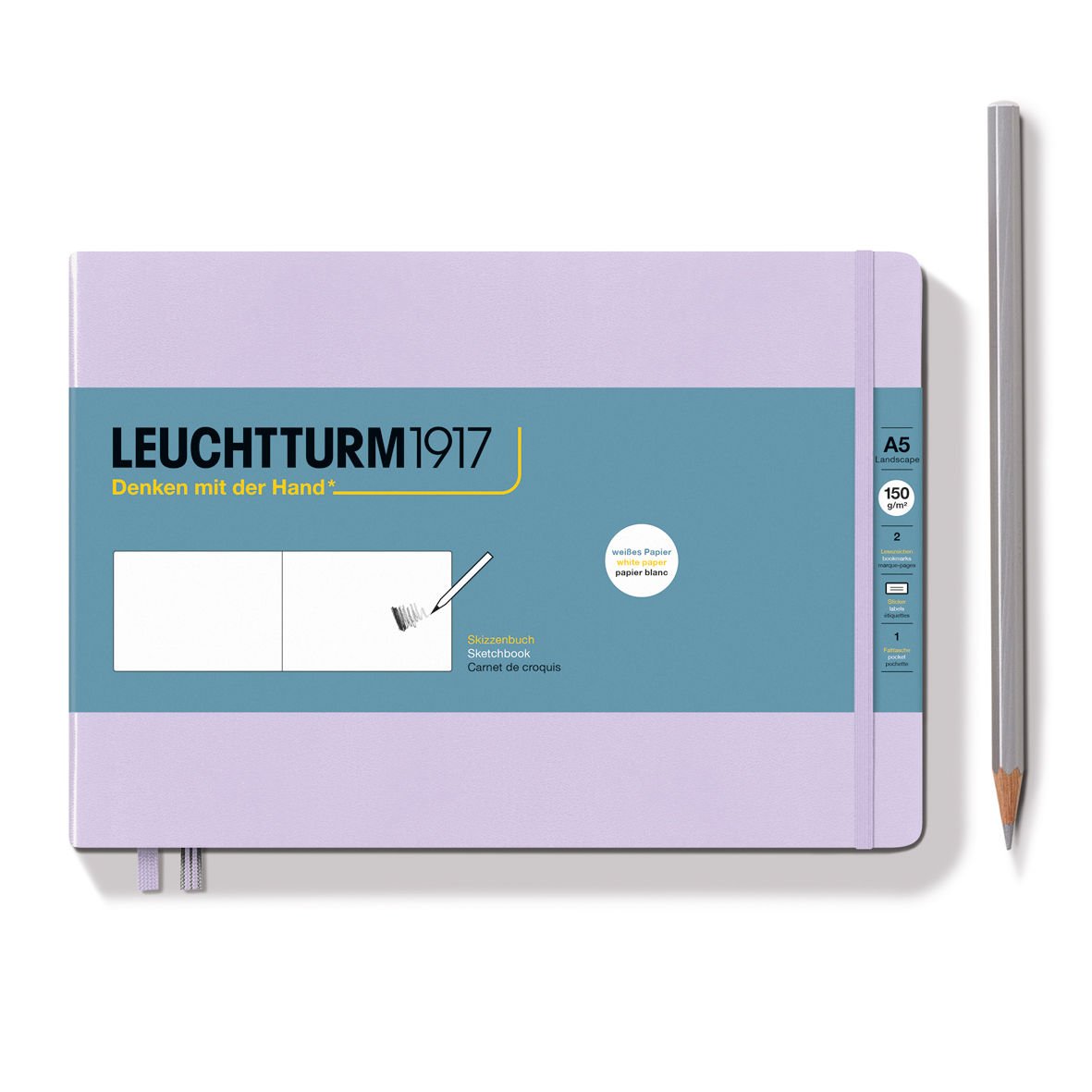 Leuchtturm1917 Sketchbook - Eskiz Defteri Yatay Format Orta Boy (A5), Sert Kapak 112 Beyaz Sayfa (150 gr), Leylak