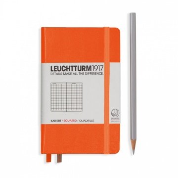 Leuchtturm1917 Not Defteri Cep Boy (A6), Sert Kapak, 185 Numaralandırılmış Sayfa, Kareli - Turuncu