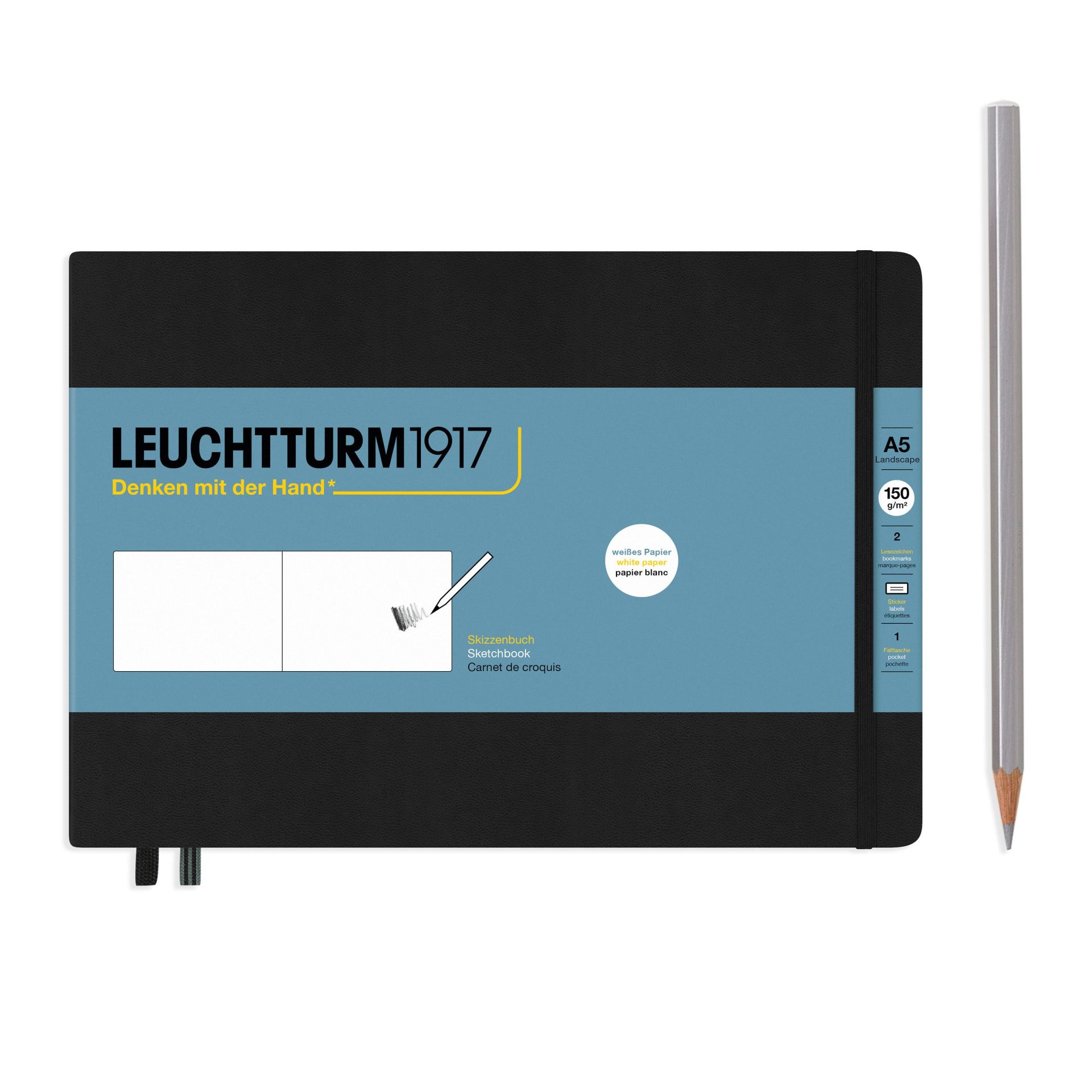 Leuchtturm1917 Sketchbook - Eskiz Defteri Yatay Format Orta Boy (A5), Sert Kapak 112 Beyaz Sayfa (150 gr), Siyah