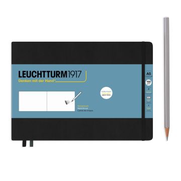 Leuchtturm1917 Sketchbook - Eskiz Defteri Yatay Format Orta Boy (A5), Sert Kapak 112 Beyaz Sayfa (150 gr), Siyah