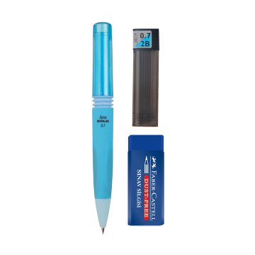 PULKO Okul Kırtasiye Seti (SERVE Bold Uçlu Kalem Mavi + Tombow Uç + Faber Castell Silgi)