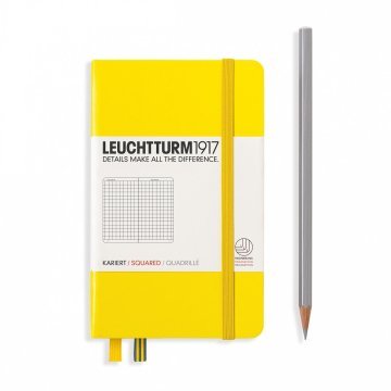 Leuchtturm1917 Not Defteri Cep Boy (A6), Sert Kapak, 185 Numaralandırılmış Sayfa, Kareli - Limon Sarı