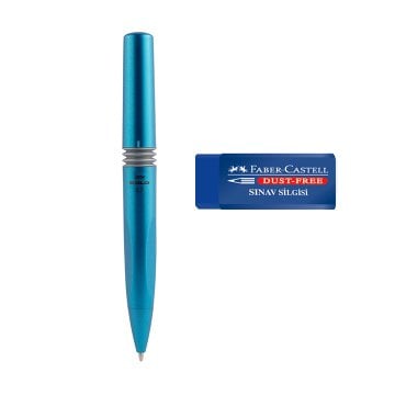 PULKO Okul Kırtasiye Seti (SERVE Bold Uçlu Kalem Metalik Mavi + Faber Castell Silgi)