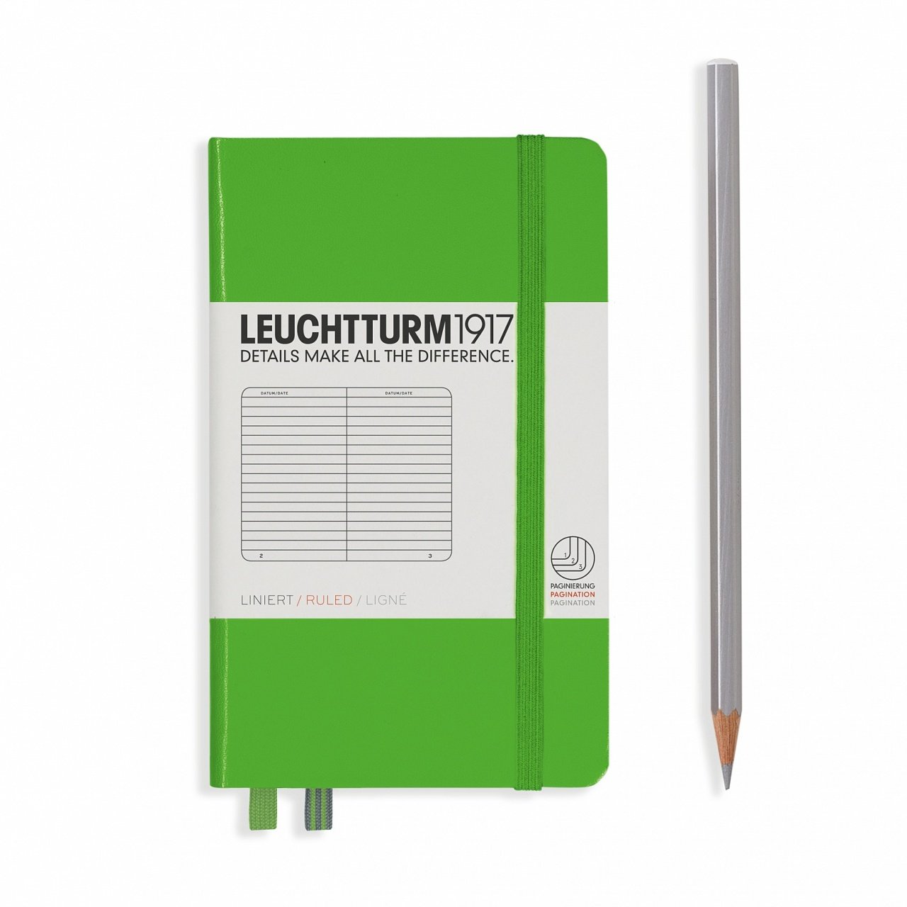 Leuchtturm1917 Not Defteri Cep Boy (A6), Sert Kapak, 185 Numaralandırılmış Sayfa, Çizgili - Taze Yeşil