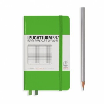 Leuchtturm1917 Not Defteri Cep Boy (A6), Sert Kapak, 185 Numaralandırılmış Sayfa, Kareli - Taze Yeşil