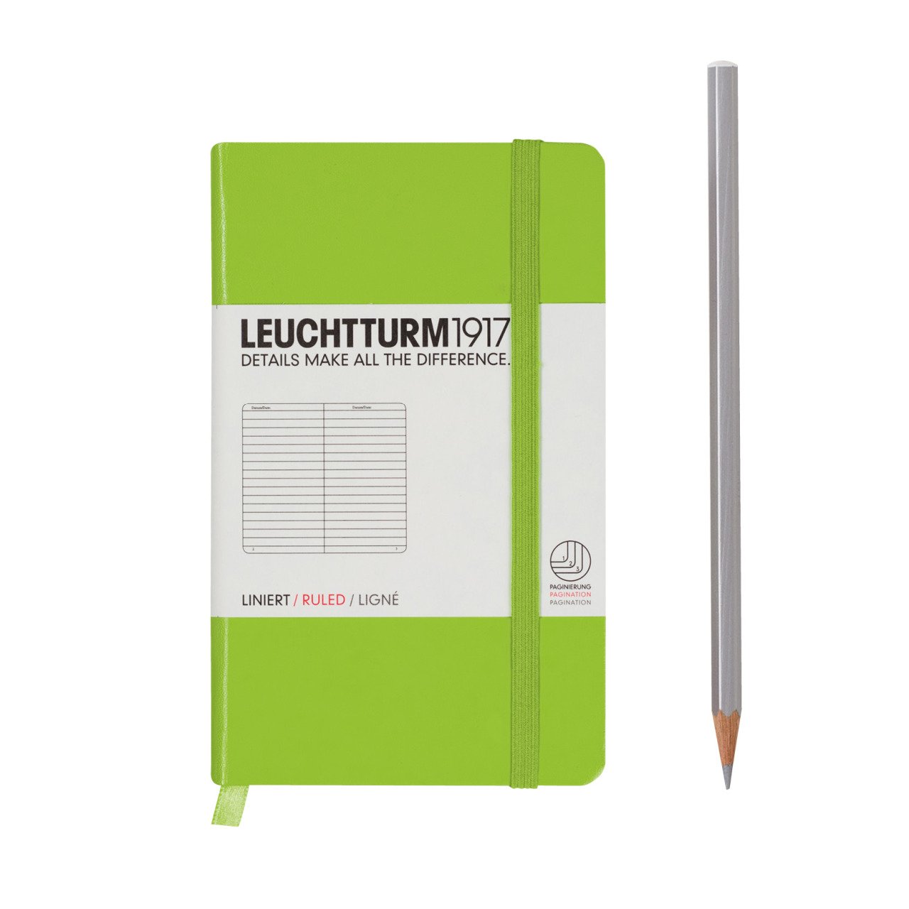 Leuchtturm1917 Not Defteri Cep Boy (A6), Sert Kapak, 185 Numaralandırılmış Sayfa, Çizgili - Lime Yeşil