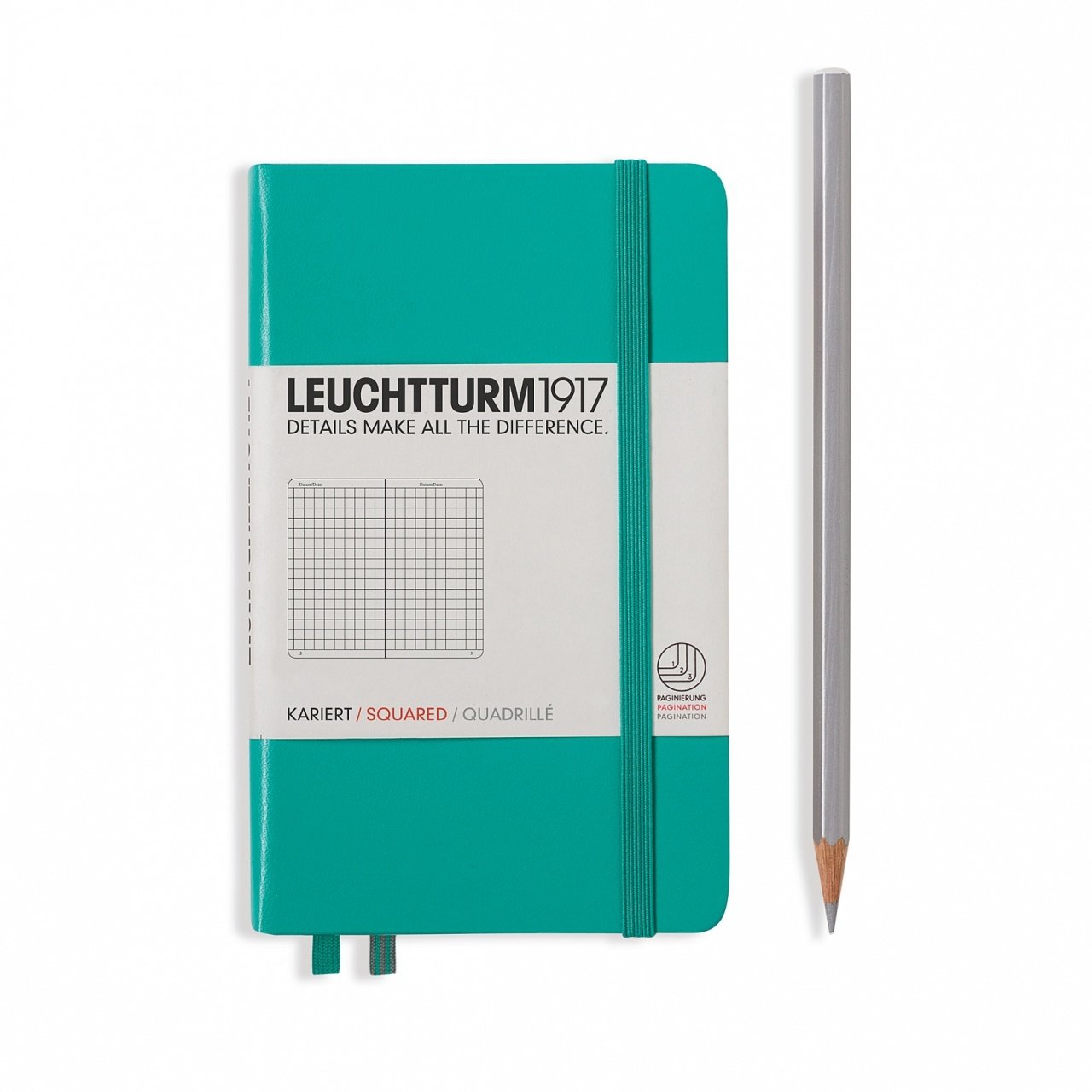 Leuchtturm1917 Not Defteri Cep Boy (A6), Sert Kapak, 185 Numaralandırılmış Sayfa, Kareli - Zümrüt Yeşil