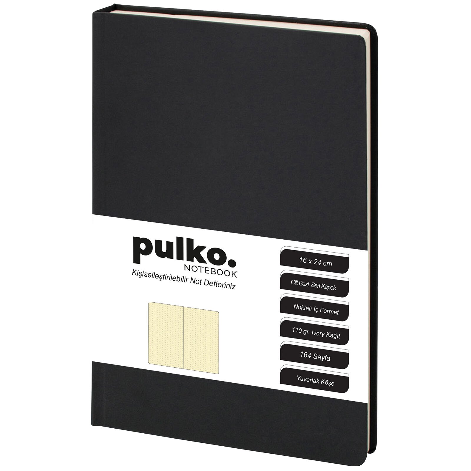 PULKO Notebook Not Defteri, 110gr Kağıt, (16x24cm), Cilt Bezi, 164 Sayfa, Noktalı, 043, Füme