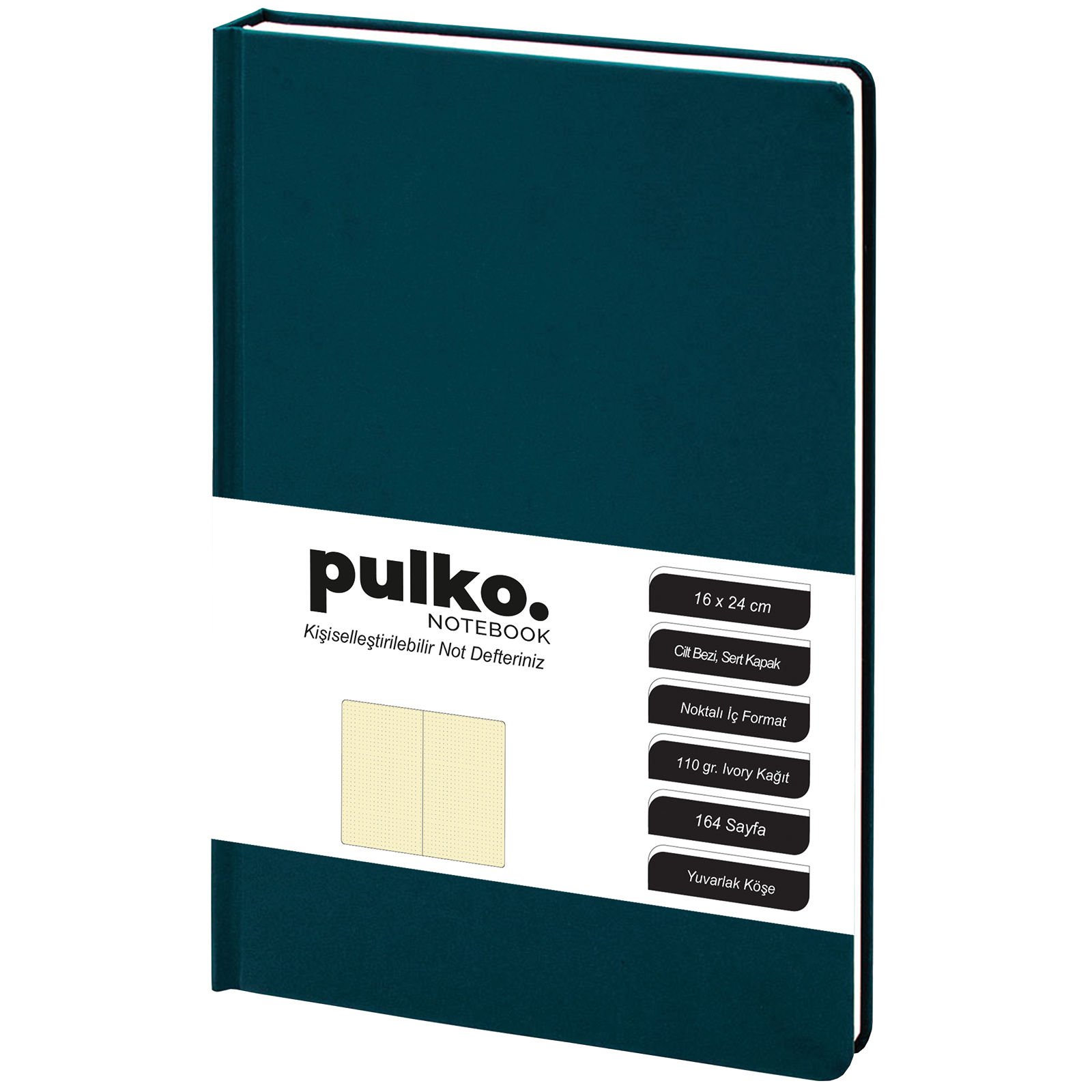 PULKO Notebook Not Defteri, 110gr Kağıt, (16x24cm), Cilt Bezi, 164 Sayfa, Noktalı, 043, Koyu Zümrüt Yeşili