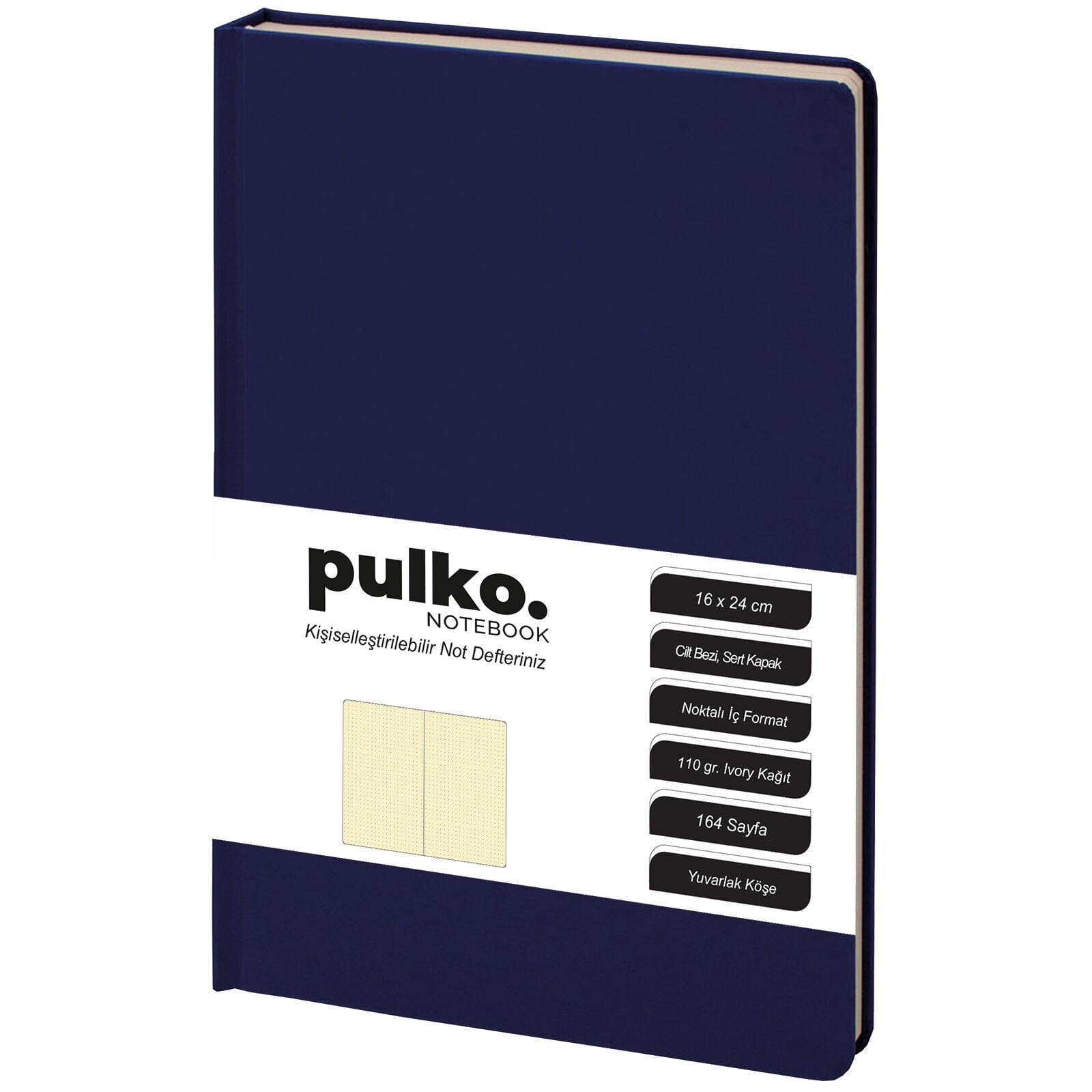 PULKO Notebook Not Defteri, 110gr Kağıt, (16x24cm), Cilt Bezi, 164 Sayfa, Noktalı, 043, Lacivert