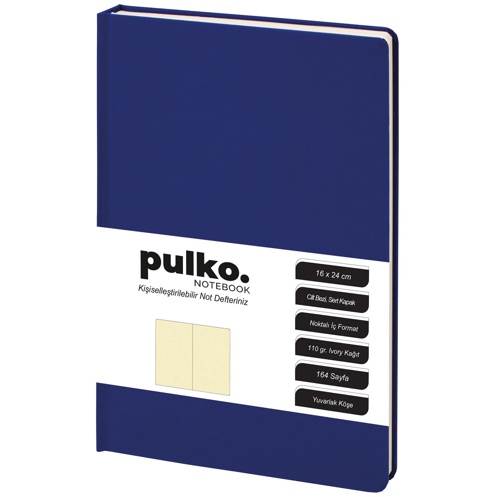 PULKO Notebook Not Defteri, 110gr Kağıt, (16x24cm), Cilt Bezi, 164 Sayfa, Noktalı, 043, Mavi