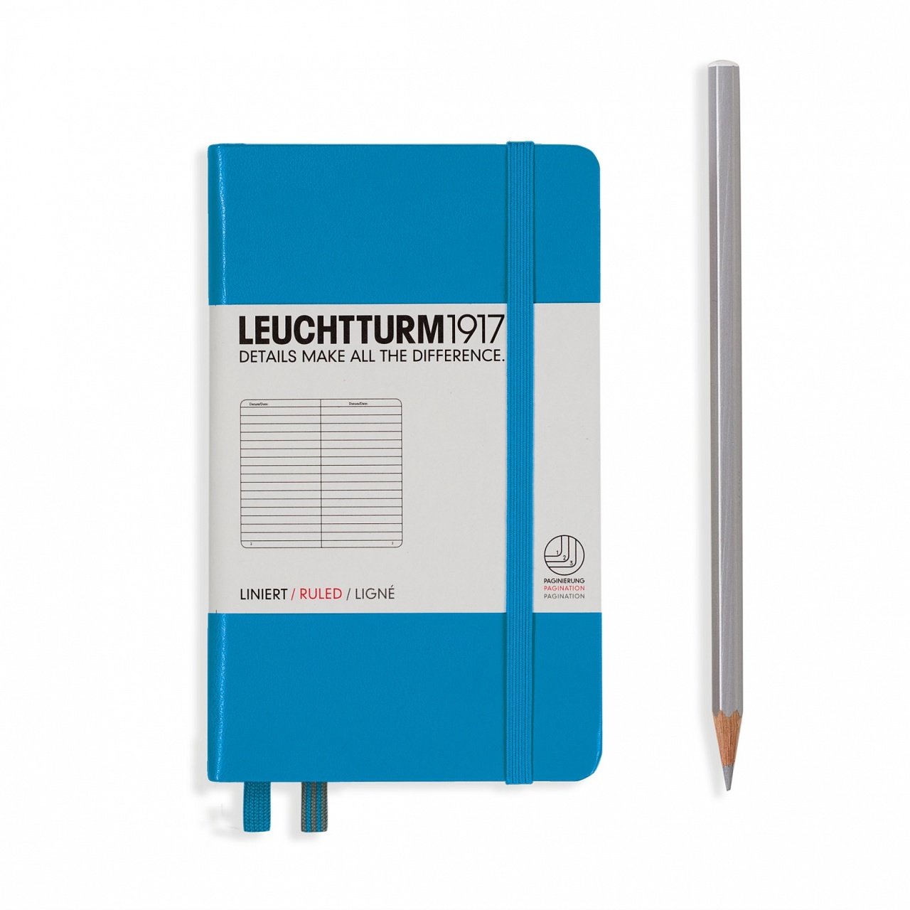 Leuchtturm1917 Not Defteri Cep Boy (A6), Sert Kapak, 185 Numaralandırılmış Sayfa, Çizgili - Azur Mavi