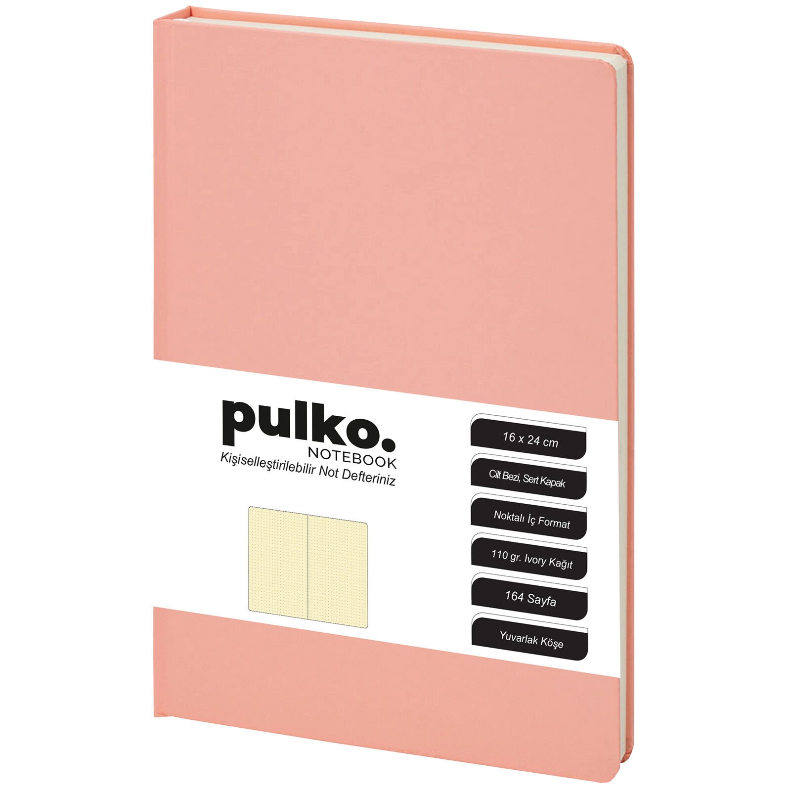 PULKO Notebook Not Defteri, 110gr Kağıt, (16x24cm), Cilt Bezi, 164 Sayfa, Noktalı, 043, Pudra