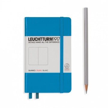 Leuchtturm1917 Not Defteri Cep Boy (A6), Sert Kapak, 185 Numaralandırılmış Sayfa, Düz - Azur Mavi