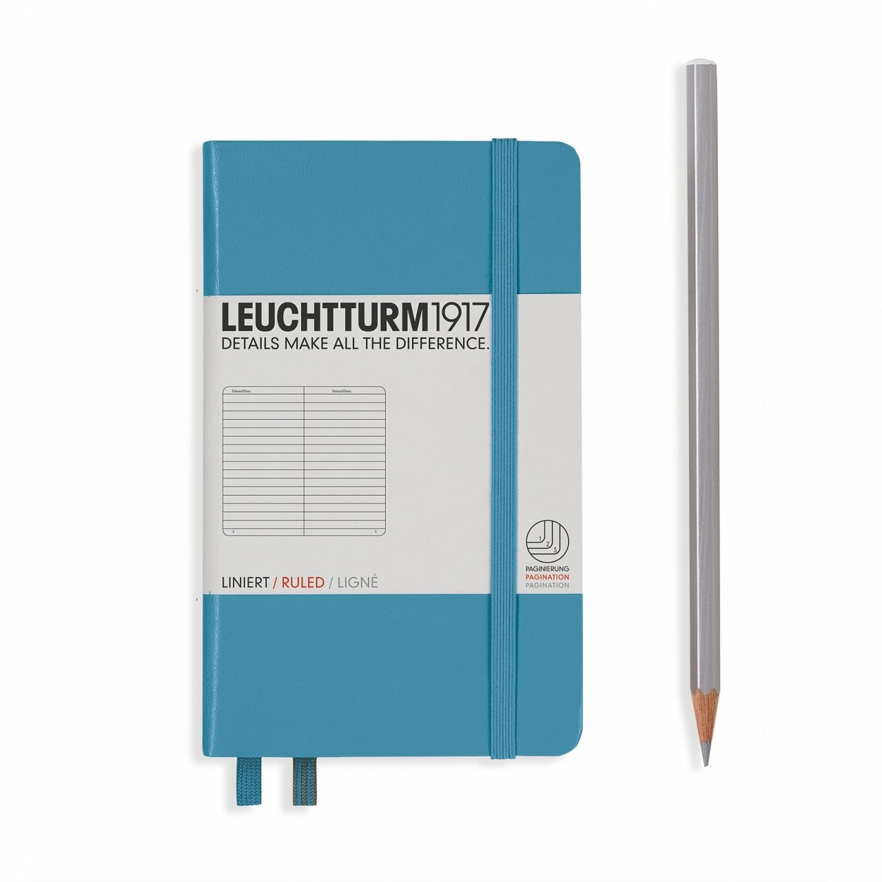 Leuchtturm1917 Not Defteri Cep Boy (A6), Sert Kapak, 185 Numaralandırılmış Sayfa, Çizgili - Kuzey Mavi