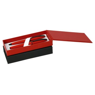 PULKO Promosyon 2'li Ofis Set, Metal Kasa, Roller + Tükenmez Kalem, (Mavi Yazmaktadır), 01, Kırmızı