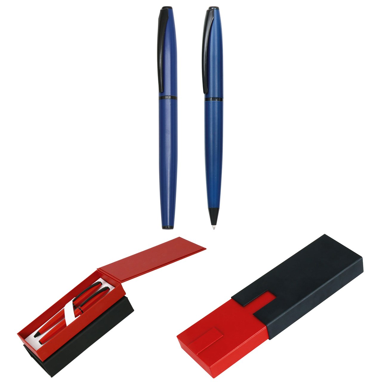 PULKO Promosyon 2'li Ofis Set, Metal Kasa, Roller + Tükenmez Kalem, (Mavi Yazmaktadır), 01, Lacivert