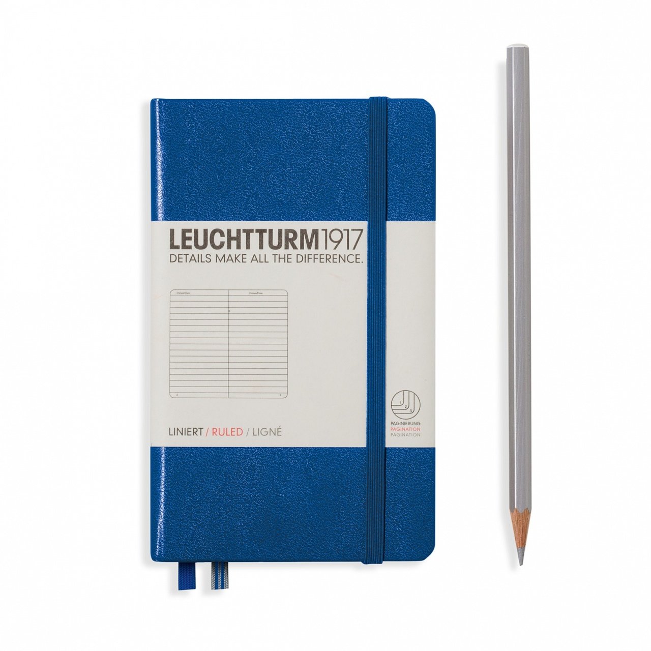 Leuchtturm1917 Not Defteri Cep Boy (A6), Sert Kapak, 185 Numaralandırılmış Sayfa, Çizgili - Kraliyet Mavi