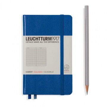 Leuchtturm1917 Not Defteri Cep Boy (A6), Sert Kapak, 185 Numaralandırılmış Sayfa, Kareli - Kraliyet Mavi