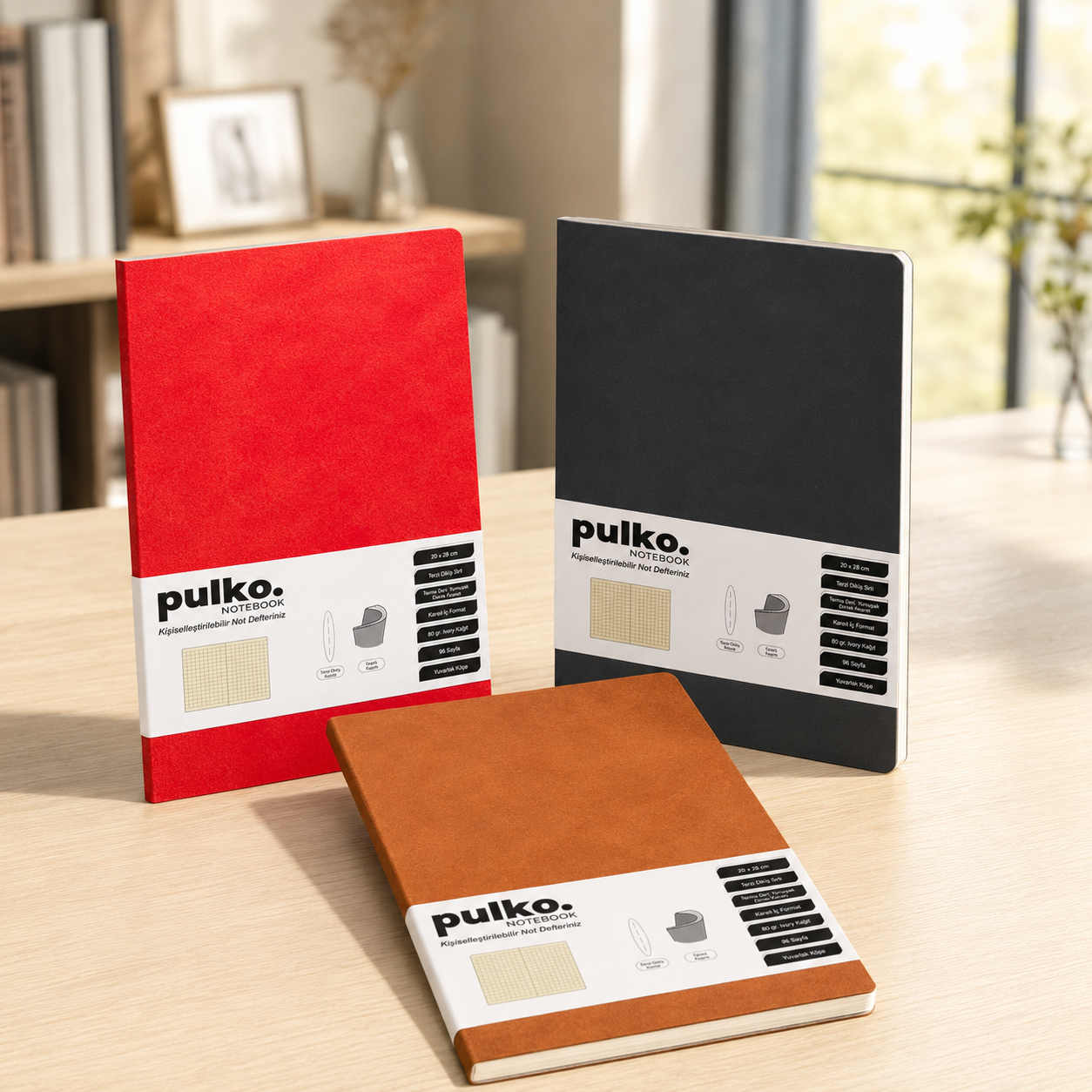 PULKO Notebook Not Defteri, (20x28cm), Terzi Dikiş, Termo Deri Kapak, 96 Sayfa, Krem Kağıt, Kareli, 034,