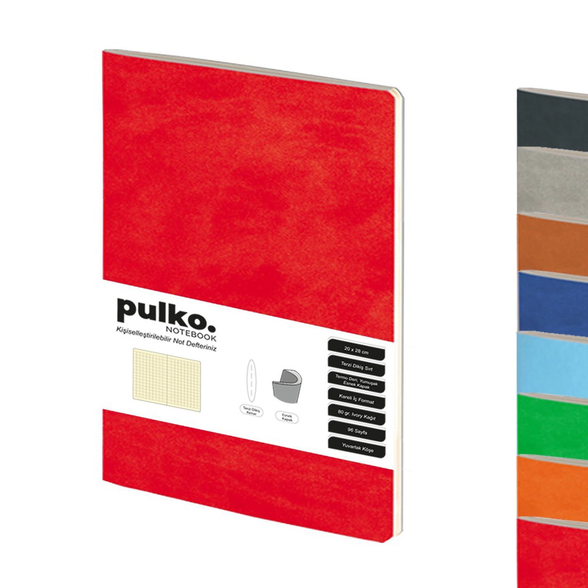 PULKO Notebook Not Defteri, (20x28cm), Terzi Dikiş, Termo Deri Kapak, 96 Sayfa, Krem Kağıt, Kareli, 034,