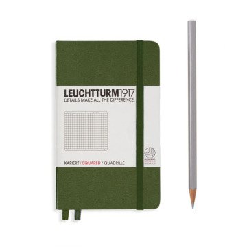 Leuchtturm1917 Not Defteri Cep Boy (A6), Sert Kapak, 185 Numaralandırılmış Sayfa, Kareli - Asker Yeşili