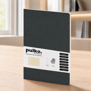 PULKO Notebook Not Defteri, (20x28cm), Terzi Dikiş, Termo Deri Kapak, 96 Sayfa, Krem Kağıt, Kareli, 034, Siyah