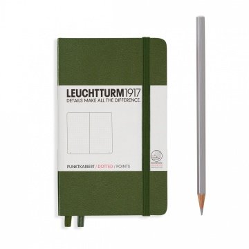 Leuchtturm1917 Not Defteri Cep Boy (A6), Sert Kapak, 185 Numaralandırılmış Sayfa, Noktalı - Asker Yeşili