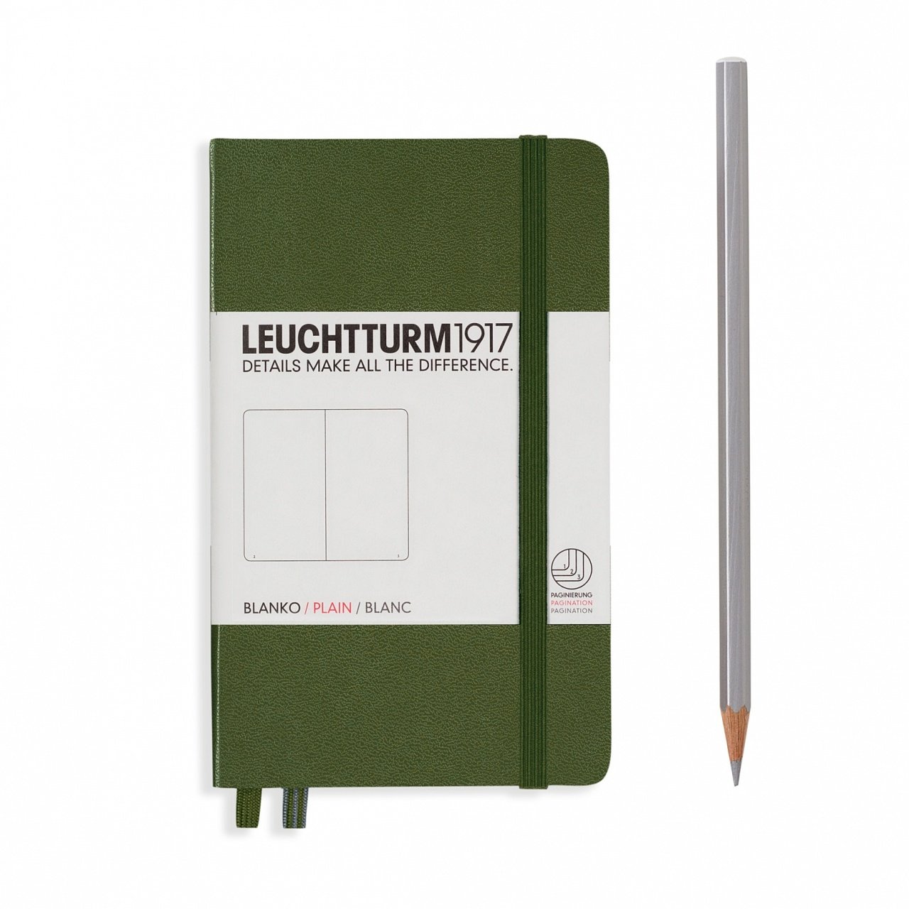Leuchtturm1917 Not Defteri Cep Boy (A6), Sert Kapak, 185 Numaralandırılmış Sayfa, Düz - Asker Yeşili