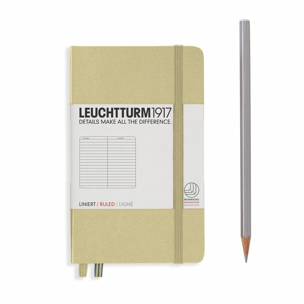 Leuchtturm1917 Not Defteri Cep Boy (A6), Sert Kapak, 185 Numaralandırılmış Sayfa, Çizgili - Kum Gri