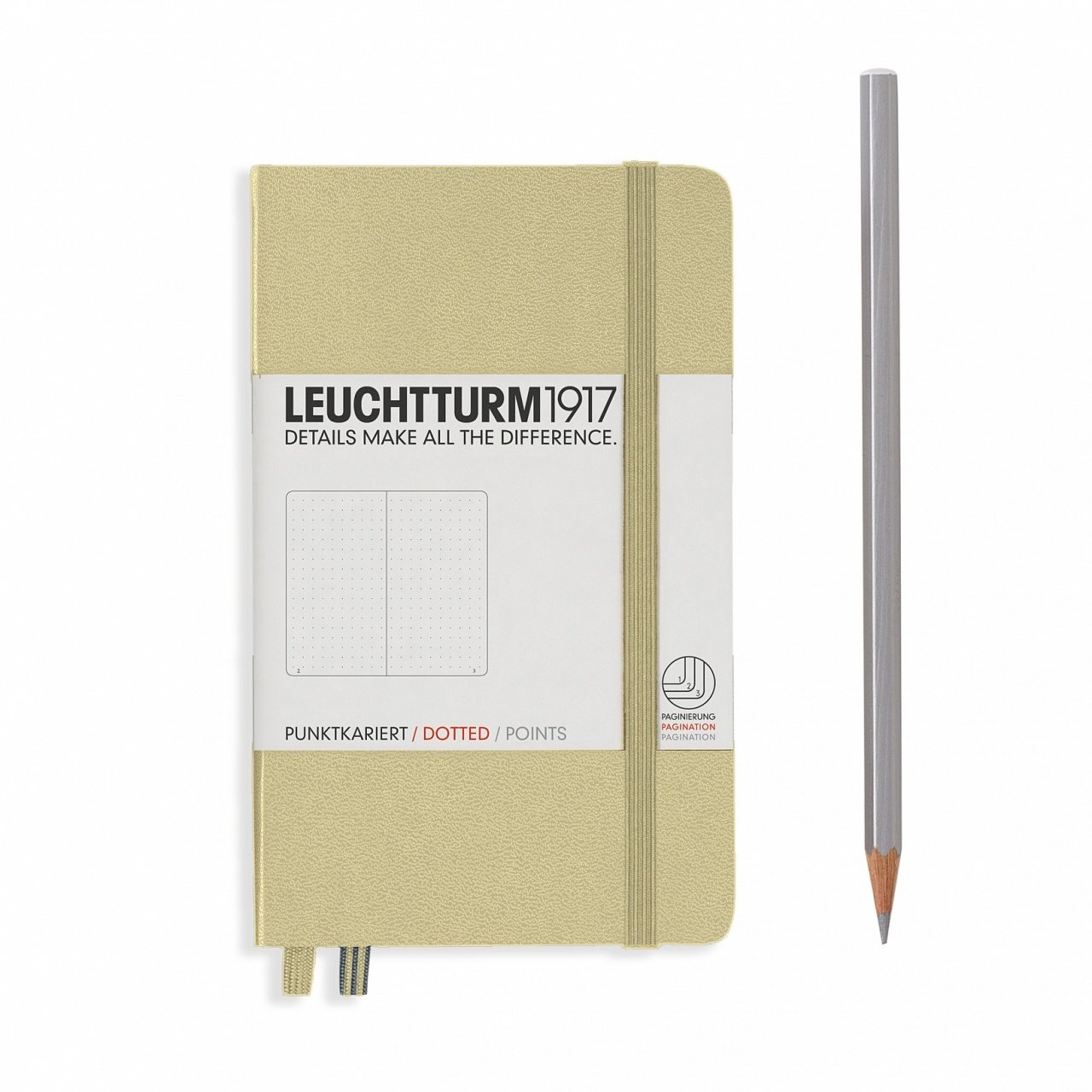 Leuchtturm1917 Not Defteri Cep Boy (A6), Sert Kapak, 185 Numaralandırılmış Sayfa, Noktalı - Kum Gri