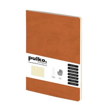 PULKO Notebook Not Defteri, (20x28cm), Terzi Dikiş, Termo Deri Kapak, 96 Sayfa, Krem Kağıt, Kareli, 034, Taba