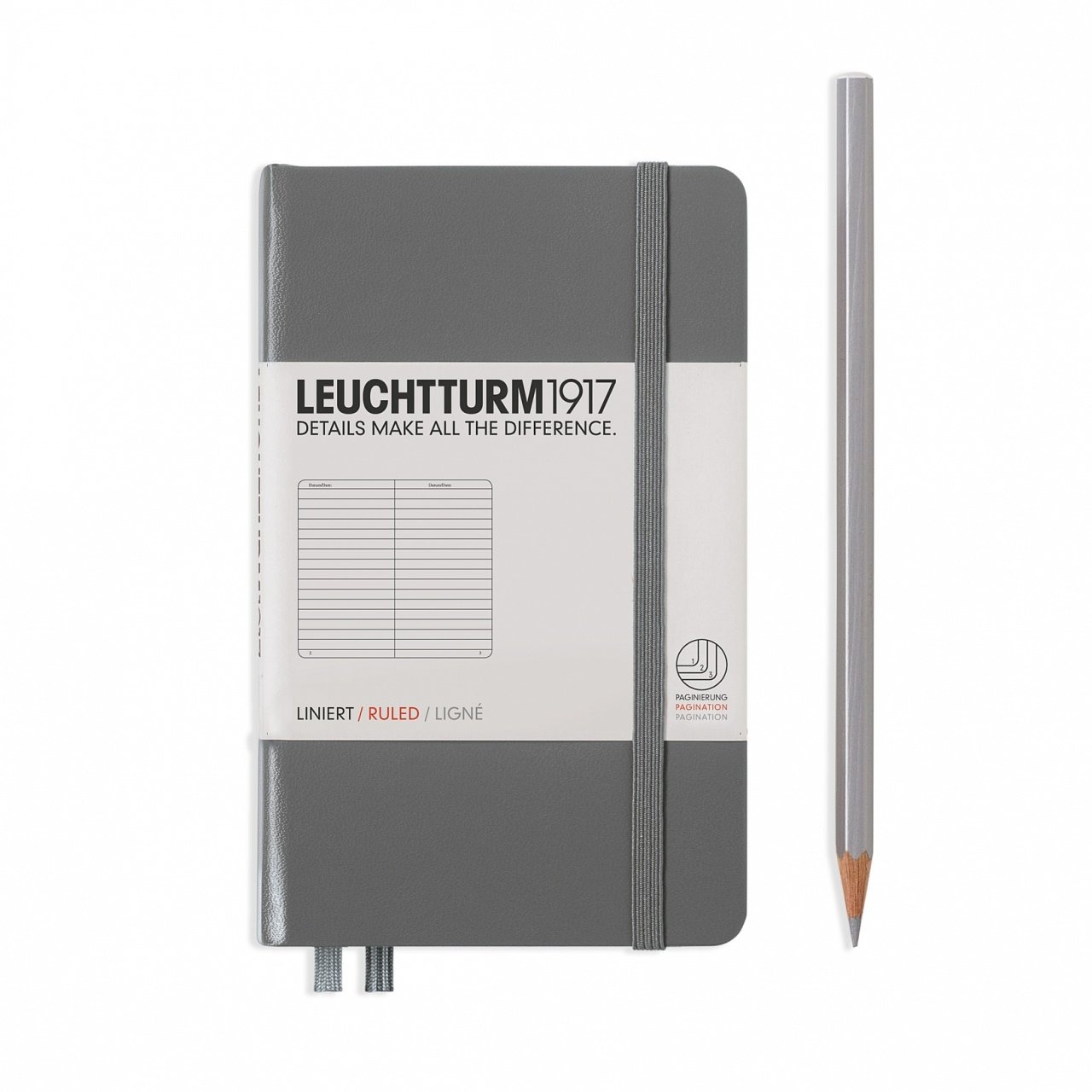 Leuchtturm1917 Not Defteri Cep Boy (A6), Sert Kapak, 185 Numaralandırılmış Sayfa, Çizgili - Antrasit Gri