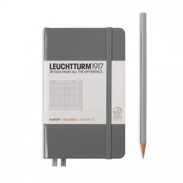 Leuchtturm1917 Not Defteri Cep Boy (A6), Sert Kapak, 185 Numaralandırılmış Sayfa, Kareli - Antrasit Gri