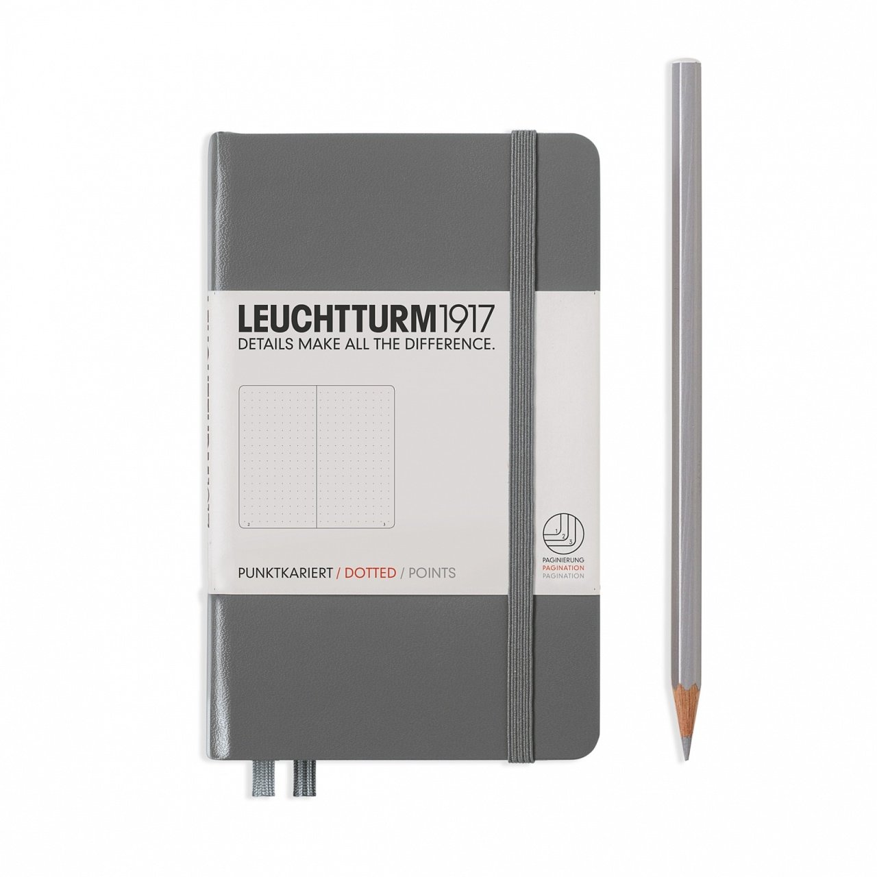 Leuchtturm1917 Not Defteri Cep Boy (A6), Sert Kapak, 185 Numaralandırılmış Sayfa, Noktalı - Antrasit Gri