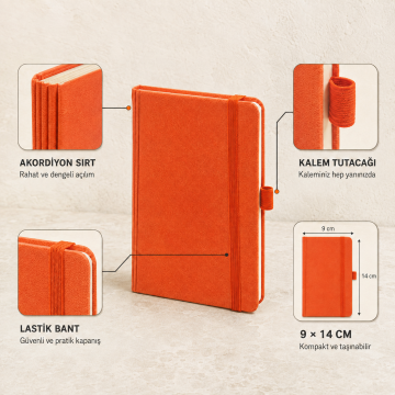 PULKO Notebook Not Defteri, (9x14cm), Akordion Sırt, Dokulu Sert Kapak, 176 Sayfa, Çizgili, 040,