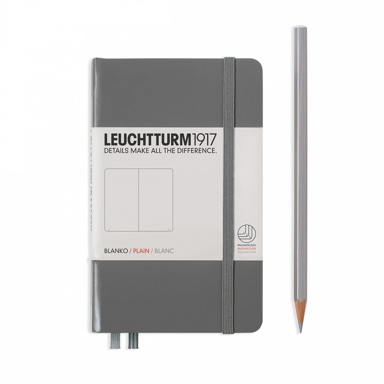 Leuchtturm1917 Not Defteri Cep Boy (A6), Sert Kapak, 185 Numaralandırılmış Sayfa, Düz - Antrasit Gri