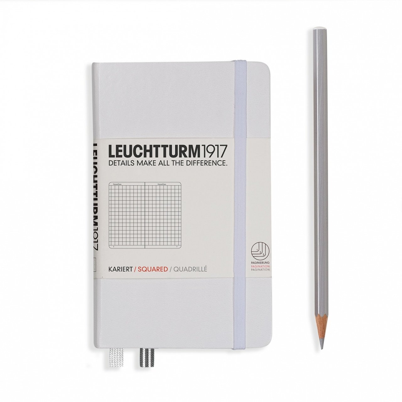 Leuchtturm1917 Not Defteri Cep Boy (A6), Sert Kapak, 185 Numaralandırılmış Sayfa, Kareli - Beyaz