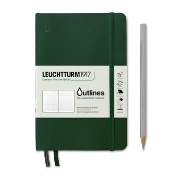 Leuchtturm1917 Outlines, Hava Koşullarına Dayanıklı, Not Defteri Çanta Boy (B6+), Yumuşak Kapak, 89 Numaralandırılmış Noktalı Sayfa, Walden Yeşili