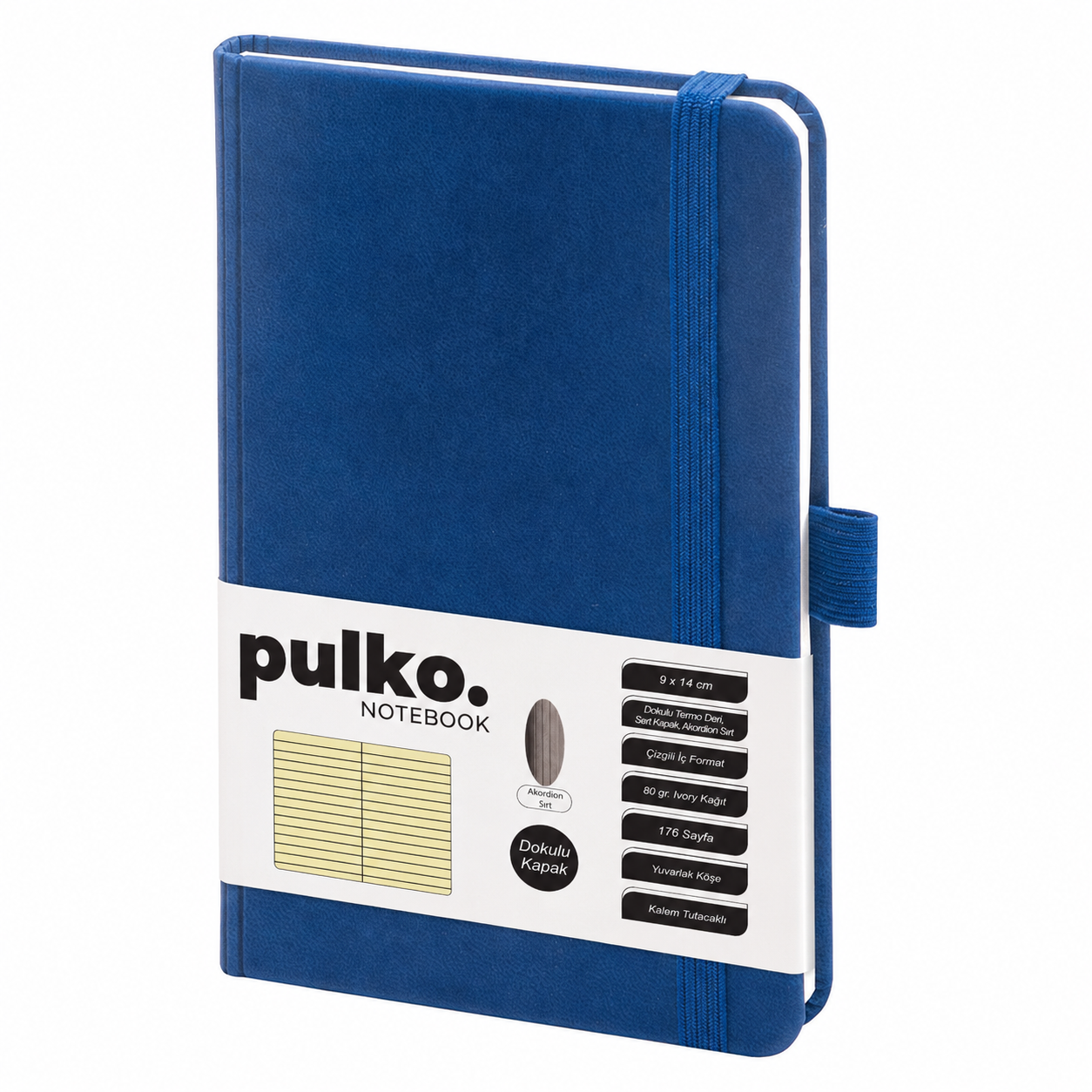 PULKO Notebook Not Defteri, (9x14cm), Akordion Sırt, Dokulu Sert Kapak, 176 Sayfa, Çizgili, 040, Lacivert