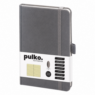PULKO Notebook Not Defteri, (9x14cm), Akordion Sırt, Dokulu Sert Kapak, 176 Sayfa, Çizgili, 040, Gri