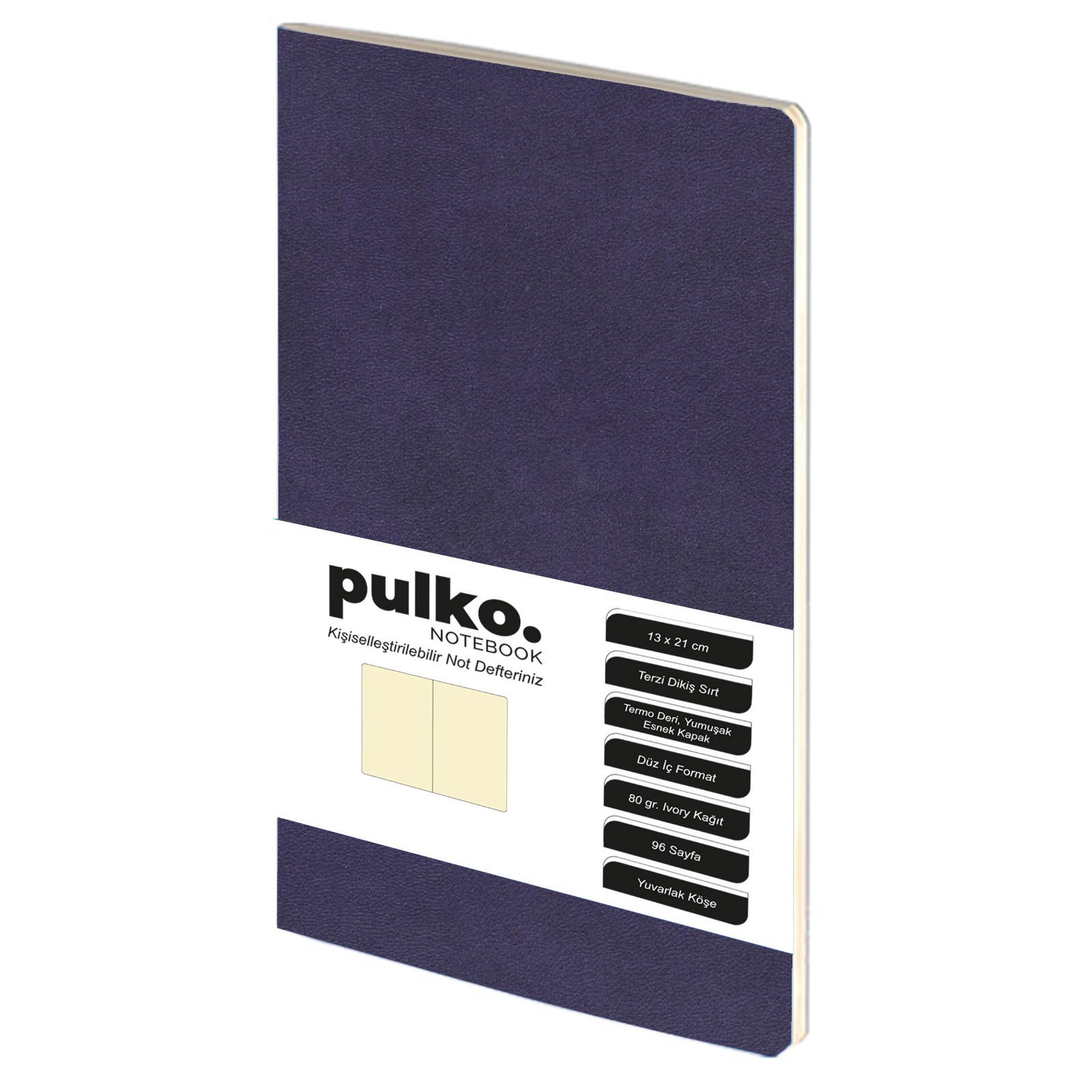 PULKO Notebook Not Defteri, (13x21cm), Terzi Dikiş, Termo Deri Kapak, 96 Sayfa, Krem Kağıt, Düz, 032, Menekşe