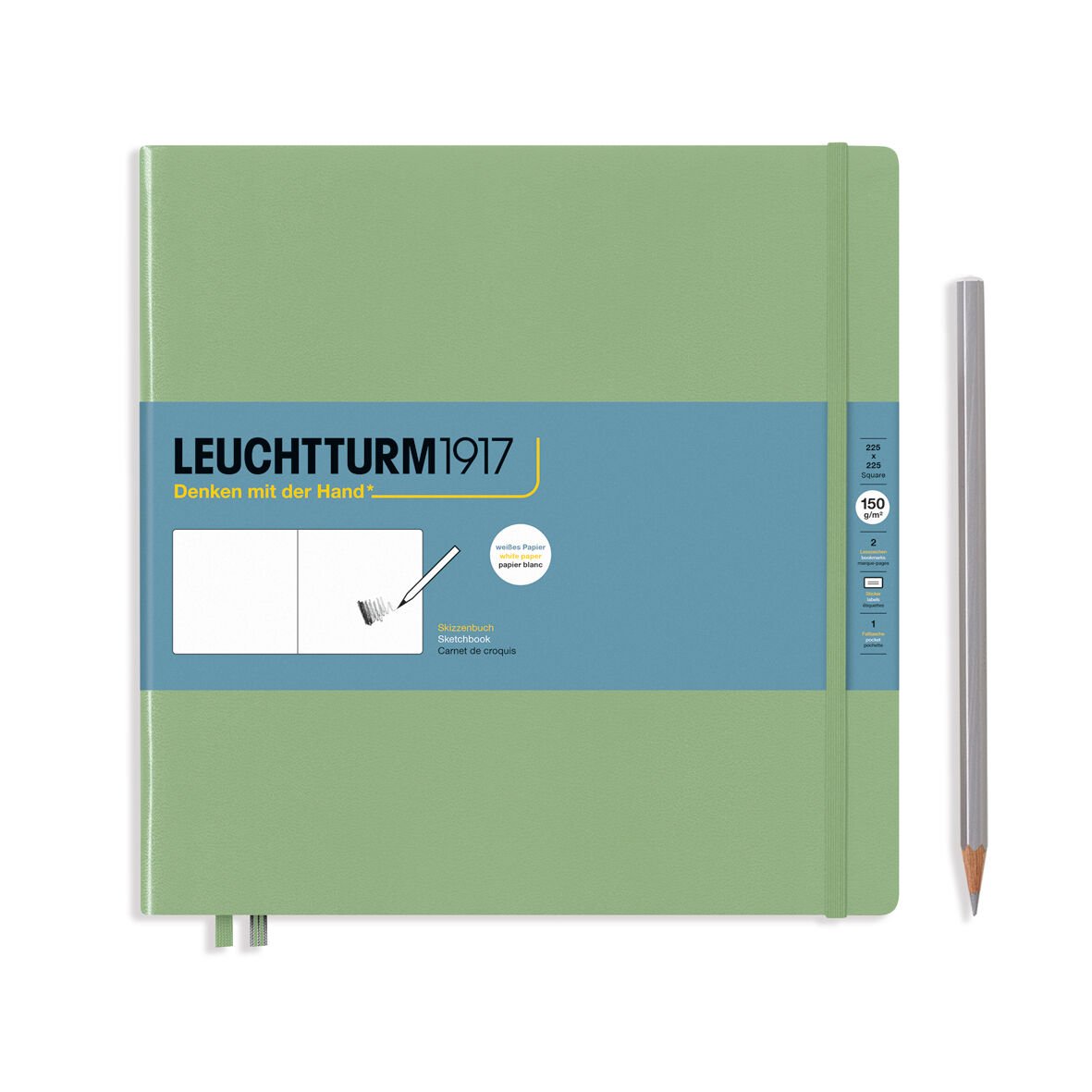 Leuchtturm1917 Sketchbook - Eskiz Defteri Kare Boy (225x225mm), Sert Kapak 112 Beyaz Sayfa (150gr), Ada Çayı