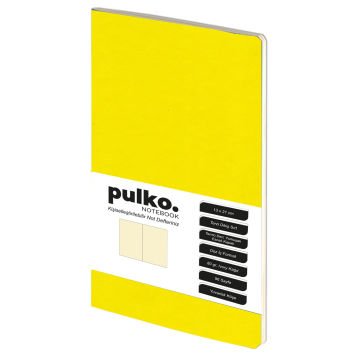 PULKO Notebook Not Defteri, (13x21cm), Terzi Dikiş, Termo Deri Kapak, 96 Sayfa, Krem Kağıt, Düz, 032, Limon Sarı