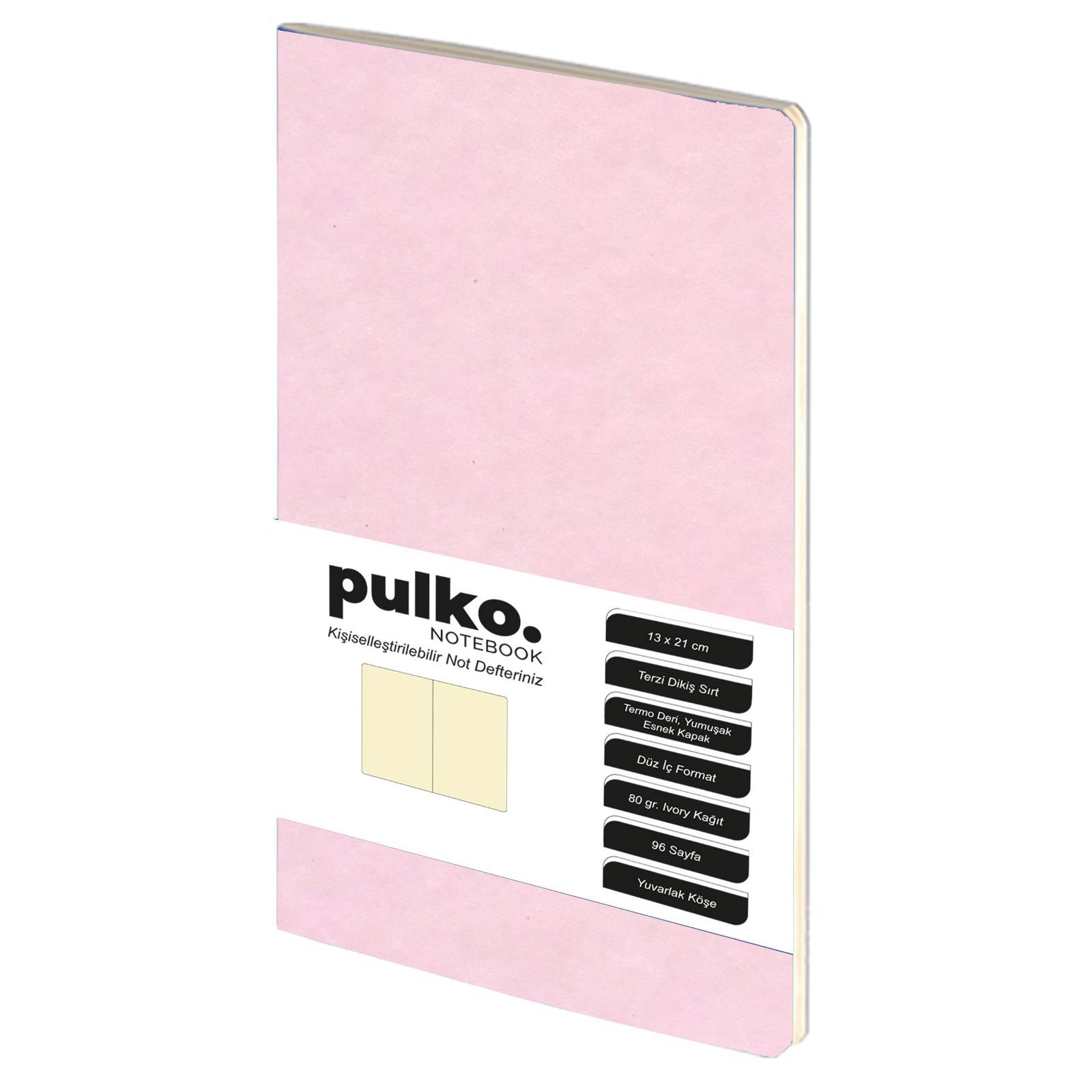 PULKO Notebook Not Defteri, (13x21cm), Terzi Dikiş, Termo Deri Kapak, 96 Sayfa, Krem Kağıt, Düz, 032, Pudra