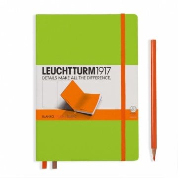 Leuchtturm1917 Orta Boy (A5), ÇİFT RENK  Not Defteri, Sert Kapak, 249 Numaralandırılmış Sayfa, Düz - Lime Yeşil - Turuncu