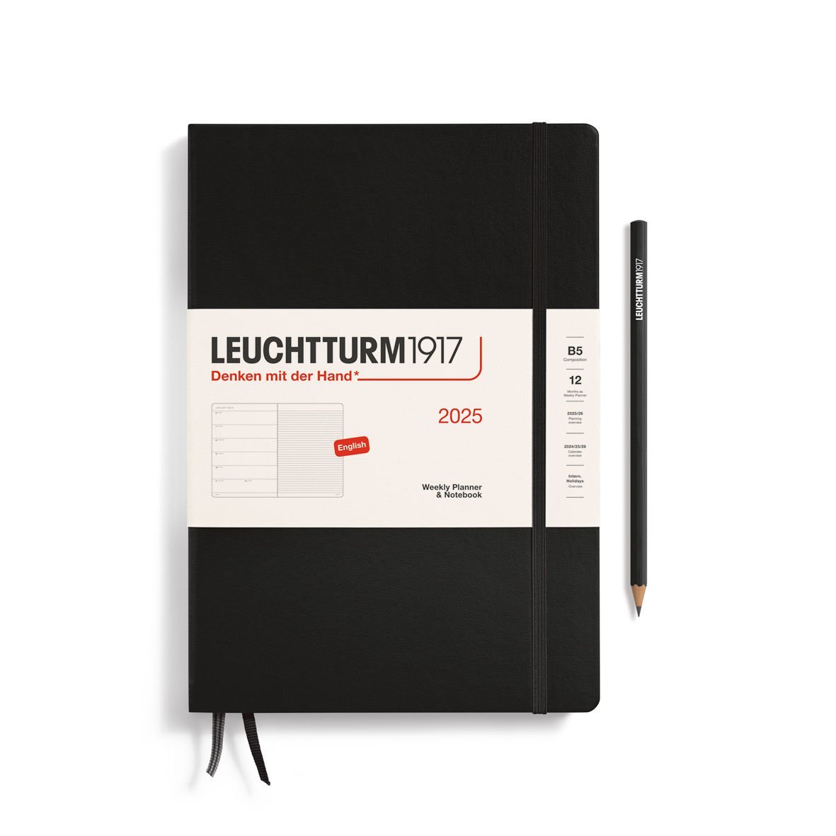 Leuchtturm1917 Tablet Boy (B5) 12 Aylık Ajanda ve Not Defteri 2025 Sert Kapak, İngilizce, Siyah